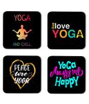 Whats Your Kick® Yoga Lover Theme Printed Set of 4 Wooden Fridge Magnet | Yoga | Quotes | Kichen | Home Decor (7.6 x 7.6 -CM) D1