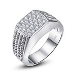 Bonlavie Mens Twist Rope 925 Sterling Silver Pave AAA White CZ Cubic Zirconia Engagement Ring for Men Size S