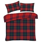 Lions Tartan Check King Size Duvet Cover Set - 100% Polyester - Reversible Bedding Bed with Matching Pillowcase, Easy Care Stylish Printed Quit Covers, 230x220cm