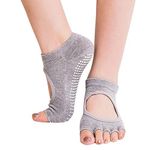 Digital Shoppy Women Yoga Backless Five Toe Anti-Slip Ankle Grip Socks Dots Pilates Fitness Gym Socks Ladies Sports Socks (LIGHT GREY)