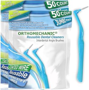 Orthomechanic Reusable Interdental Angle Brushes Jumbo Pack - Remove Plaque - Toothpick (Standard - Blue - 50 Count Pack of 2)