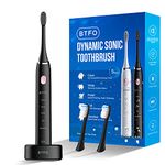 BTFO Sonic Electric Toothbrush with 5 Modes, 2pcs Replacement Brush Heads USB Rechargeable Smart Electronic Toothbrush with Holder for Adults IPX7 Waterproof Smart Timing Fast Charging (Black, 1741-01)