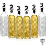 Youeon 6 Pack 17oz Glass Olive Oil Bottle Dispenser, 500ml Clear Oil and Vinegar Cruet with Auto Flip Cap and Funnel, Cooking Oil Container, Olive Oil Carafe for Kitchen