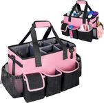 Cleaning Caddy with Handle,Large Cleaning Organiser,Multifunctional Cleaning Bag with Detachable Thick Dividers,Adjustable Waist Belt,Shoulder Straps for Cleaning Supplies,Home,Car and Garden,Pink