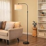 EDISHINE Modern Arched Floor Lamp, Standing 62" Arc Tall Lamp with Adjustable Linen Lampshade, Black Corner Reading Light for Living Room, Bedroom, Office, Black