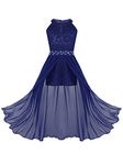 iEFiEL Kids Flower Girls Floral Lace Dress Wedding Pageant Bridesmaid Princess Birthday Party Dress Ball Gowns Blue Split Dress 15-16 Years