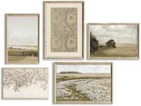 Farmhouse Wall Decor Aesthetic Vintage Wall Art Prints Rustic Canvas Art Wall Decor for Bedroom Botanical Wall Art Vintage Room Decor Nature Wilderness Flower Sea Wall Posters- Set of 5,UNFRAMED