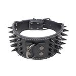 Dogs Kingdom 3" Wide 22"-26" Length Cool Black Sharp Spiked Studded Leather Dog Collar with D-Ring for Medium Large Breeds Pitbull Mastiff Boxer Bully Black M