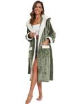 Womens Robe With Hood-Womens Long Hooded Bathrobe-Luxury Full Length Plush Fleece Bathrobe (M,Green)