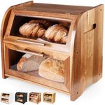 Arise Stylish Acacia Bread Box for Kitchen Countertop, Extra Large 2-Shelf Wooden Bread Storage Container with Clear Windows and Air Vents Keep Bread, Bagels and Rolls Fresh, Self Assembly