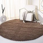 Kashish Rugs Solid Shag Collection Modern Area Rug Living Room Bedroom Dining Room (Taupe, 8 x 8 Feet Round)