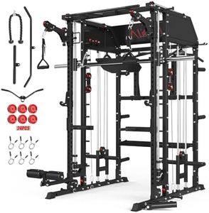 Mikolo Smith Machine, Multi-Function Power Cage with Dual Pulley System, Vertical Leg Press Attachment, Squat Rack Power Rack with More Training Attachment for Home Gym (M10 with Pivot Arm)