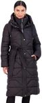 Vince Camuto Hooded Women's Puffer Jacket, Womens Onion-Quilted Long Winter Coat, Black-XXL