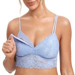 MOMANDA Women's Plus Size Nursing Bra Lace Bralette Wireless Padded Maternity Breastfeeding Bras Mystery Blue X-Large