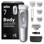 Braun Series 7 Body Groomer for Men, BG7555, Grey - 8-in-1 Body & Pubic Hair Trimmer, Smartlight, SkinGuard, Waterproof Electric Shaver for Sensitive Areas, Includes Rechargeable Battery