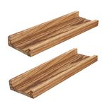 PHOENANCEE 43cm Wall Picture Shelves Ledge, Rustic Wood Ledge Shelves, Decorative Photo Shelf For Living Room, Kitchen, Bedroom, Books, Set of 2, Carbonized Black