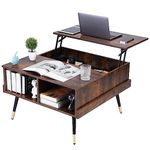 TOPSKY Lift Top Coffee Table, Square Coffee Table with Storage Shelves (Rustic Brown)