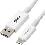 Amazon Basics - USB-C to USB-A 3.1 Gen 2 Adapter Fast Charger Cable, 10Gbps High-Speed, USB-IF Certified, for Apple iPhone 15, iPad, Samsung Galaxy, Tablets, Laptops, 0.9 m, White