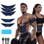 SEVEKO EMS Muscle Stimulator ABS Trainer, Men Women, Safty Effective Quick Full-body Workout 8 Modes & 15 Intensities, 10pcs Replacement Hydrogels, Blue