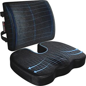 FORTEM Chair Cushion/Seat Cushion for Office, Lumbar Support for Chair, Car, Back Support Memory Foam Pillow Washable Cover (Black, Velour)