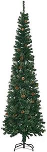 HOMCOM Árbol de Navidad Artificial 225 cm Árbol de Navideño de 706 Ramas Árbol de Navidad Estrecho Forma de Lápiz con 56 Piñas Base Plegable Verde