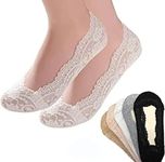 2 Pairs Women No Show Lace Boat Socks Non slip Ankle Socks Low Cut Liner Invisible Socks for Sneaker Loafers (Pack of 2 pairs white and pink