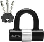 Belle Vous Black Heavy Duty U Lock Bicycle Chain Shackle with 3 Keys - 15mm Anti-Theft and Anti-Cut Security Lock - Hardened Steel Disc Lock for Locking Up Bike, Motorcycle, Moped or Gate