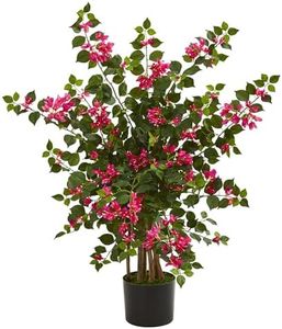 Nearly Natural 42in Artificial Bougainvillea Tree, Faux Flowering Plant With Planter, Indoor Home Office Decor, Low Maintenance, Pink and Green