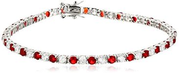 Sterling Silver Alternating Ruby and White Prong Set Cubic Zirconia Tennis Bracelet, 7.5"