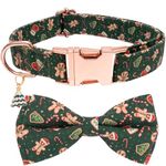 Faygarsle Green Dog Collar Christmas Design with Bow Metal Buckle Gingerbread Men Trees Pattern for Small Medium Large Dogs Bowtie Collar Cute Stylish Girl Christmas Dog Collar M