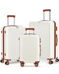 Expandable 3 Piece Luggage Sets, Hardshell Travel Suitcase with Double Spinner Wheels and TSA Lock (White Brown)…