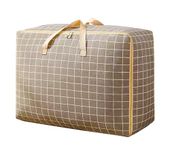 House of Quirk Fabric Extra Large Oversized Handy Storage Bag Laundry Bags Quilt Beddings Blanket 105 Litre - Khaki Check, 50 Cm,30Cm,White