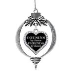 Inspired Silver - Cousins by Chance, Friends by Choice Charm Ornament - Silver Open Heart Charm Holiday Ornaments with Cubic Zirconia Jewelry