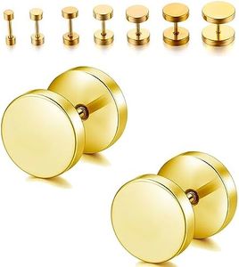 Pair Flat Round Barbell Plug Stud Earrings 316 Surgical Stainless Steel Mens Unisex (4 mm, Gold)