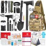 Survival Kit, 262Pcs Survival Gear and Supplies with First Aid Kit Pouch and Crossbody Bag, Emergency Kit with Tent, Camping Axe Hammer, Survival Shovel w/Pick, Bug Out Bag Gifts for Men Women