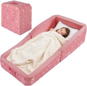 JOYWOO Toddler Floor Bed, Toddler Travel Bed, Foldable Portable Toddlers Beds for Home/Playing/Nap/Hotel, Kids Floor Crib with Washable Cloth Cover, Toddlers Cots for Kids Sleeping, Peach Pink