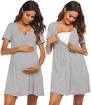 Ekouaer Labor/Delivery/Hospital Gown Maternity Dress Nursing Nightgown Sleepwear for Breastfeeding Light Gray XL