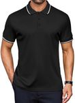 COOFANDY Mens Polo Shirts Slim Fit Summer Breathable Golf Poloshirts for Men Adult Business Polo T-Shirts Rugby Shirts Casual Poloshirt Black L