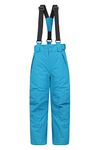 Mountain Warehouse Falcon Extreme Kids Ski Pants – Taped Seams, Waterproof Childrens Trousers, Snow Gaiters, Security Pockets – Ideal for Sports, Snowboarding Light Blue Kids Size 5-6 Years