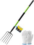FORCOLID Pitch Fork-57 Inch，5-Tine Steel Garden Fork Heavy Duty, Mulch with Cushion Grip, Green Fiberglass Handle