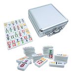 Pureplay Mexcian Train Dominoes,Number Dominoes Set Double 12 Chicken Foot with Alumiuum Case,91 Colored Tiles for Travelling,Party Favors and Families,2-4 Players