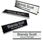 2" x 8" Personalized Aluminum Name Plates, Custom Office Desk or Wall Name Plates with Two Lines of Custom Texts, Three Name Plates Colors Silver, White, Black, Holders are Optional