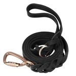 Joytale Leather Dog Lead, Genuine Cowhide Leather Lead 1.5m* 2cm, Heavy Duty Dog Lead with Lightweight Aluminum Hook, Soft and Durable Lead for Large Medium Dogs, Black