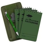 Eaasty Waterproof Notebook and Pen Set 3 x 5 Inch Pocket Tactical Notebook with 1 Metal Weatherproof Pen and 1 Fabric Cover for Outdoor Activities Recording(Army Green,5 Pcs)