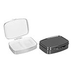 kwmobile 2 Compartment Pill Box - Set of 2x Stainless Steel Travel Box Organizer For Tablets and Prescriptions - Silver/Black