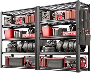 REIBII 5 Tier Garage Shelving Heavy Duty, Storage Shelves with Tool Bags, Adjustable Garage Shelving 2000 LBS for Basement, Warehouse, Kitchen, 38" W x 15.7" D x 66" H, Black, 2PC