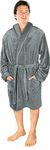 NY Threads Luxury Men’s Dressing Gown Super Soft Fleece Bath Robe Cozy Shawl Collar Loungewear and Nightwear, Large, Steel Grey