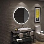 BUNGALOW MERCER Glass Led Mirror Led Round Mirror Bathroom Wall Mounted Vanity Mirror Anti-Fog Mirror Dimmable Lights Brightness Memory,Adjustable 3-Colors White/Natural Light(28 X 28 Inch,Unframed)