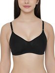 Clovia Women's Cotton Rich Solid Non-Padded Full Cup Wire Free T-Shirt Bra (BR0184Q13_Black_40B)