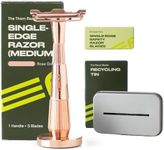 Leaf Shave | The Thorn Razor Set, Rose Gold - Includes Thorn Razor, Matching Stand, 50-Pack of Single-Edge Blade Refills, and Blade Bank